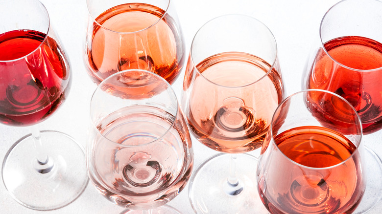 Assorted shades of rosé wine