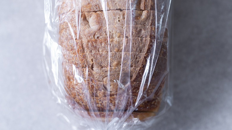 Sliced bread wrapped in plastic 
