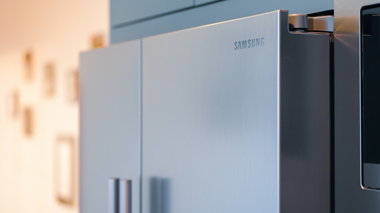 close up of a Samsung refrigerator in a kitchen
