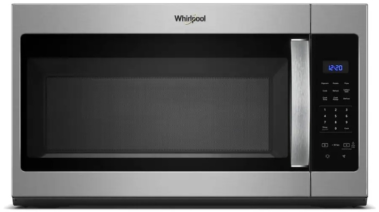 Front of Whirlpool microwave on white background