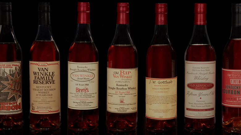 several bottles from The Great American Whiskey Collection displayed in a line