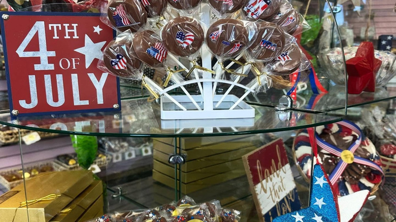 Variety of candy with a 4th of July sign