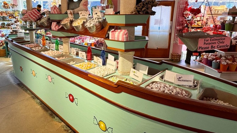 A boat-shaped candy counter