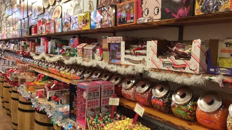 Candy on shelves in a festive season setting