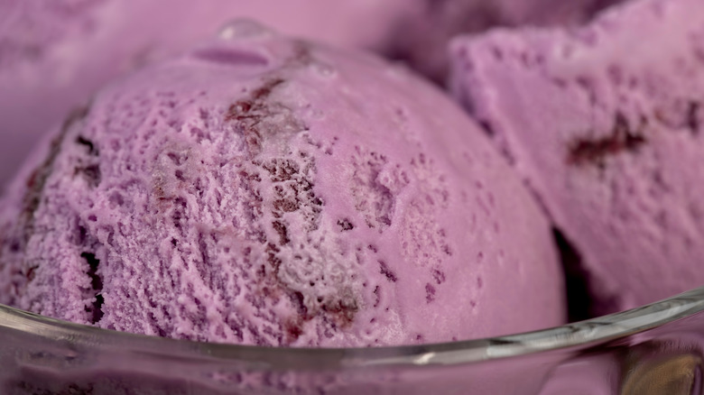 Close up of purple scoops of ice cream
