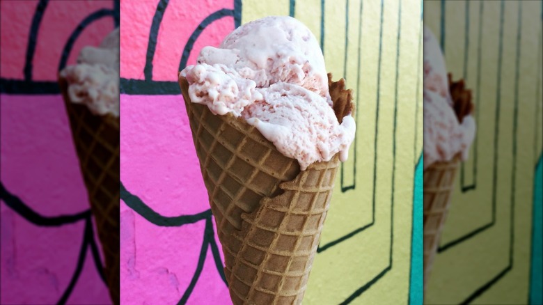 Cone filled with strawberry ice cream