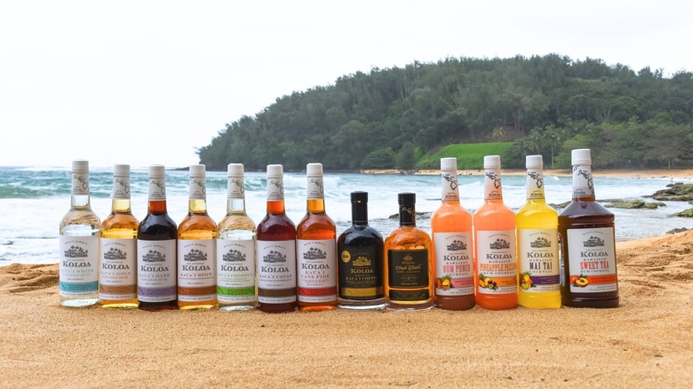 A row of Koloa expressions on a sandy beach.