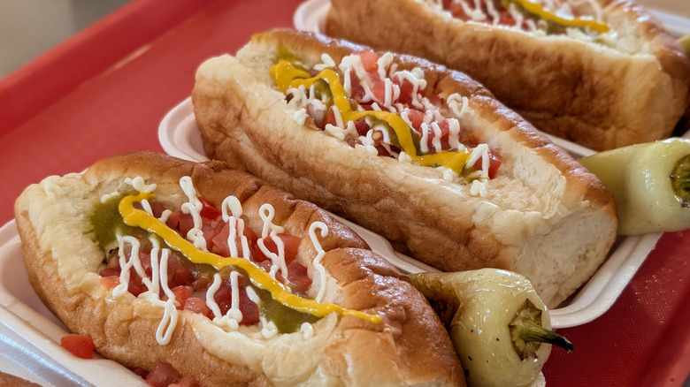 Row of Sonoran hot dogs