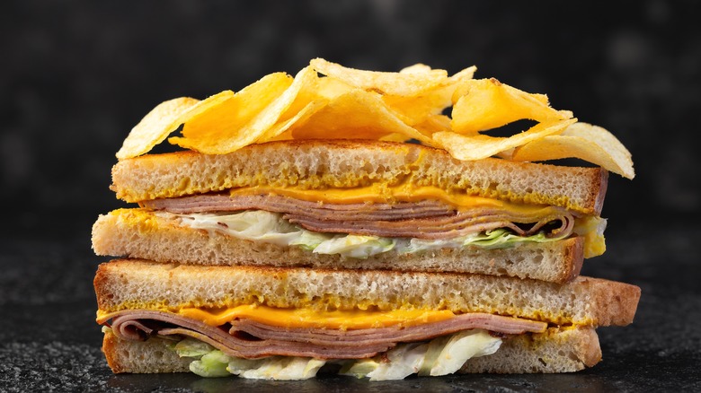 Fried Bologna sandwich with chips