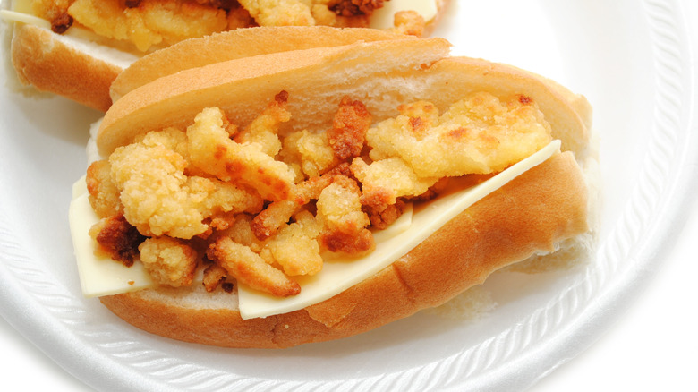 Fried clam roll on a plate