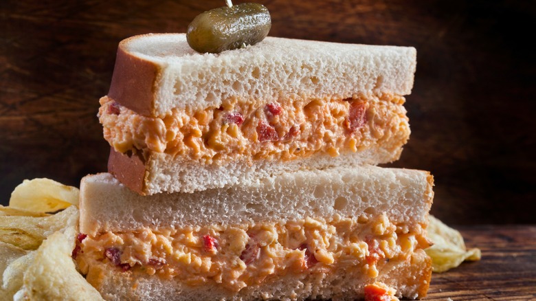 Sliced pimento cheese sandwich