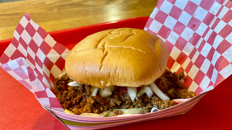 Maid-Rite sandwich in a basket