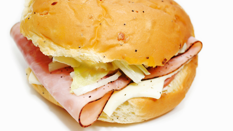 ham sandwich on an onion roll