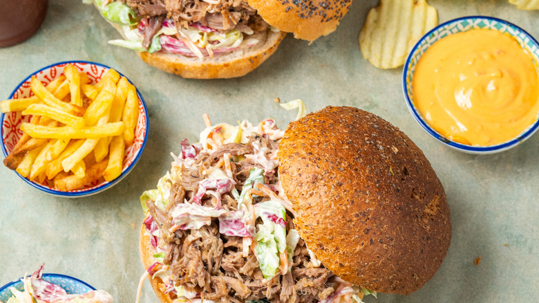 Pulled pork sandwiches with gold sauce