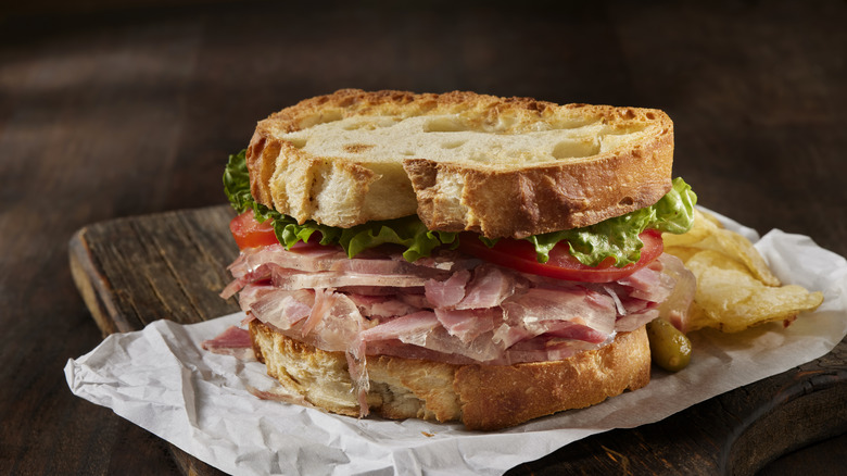 Ham sandwich with thick ham