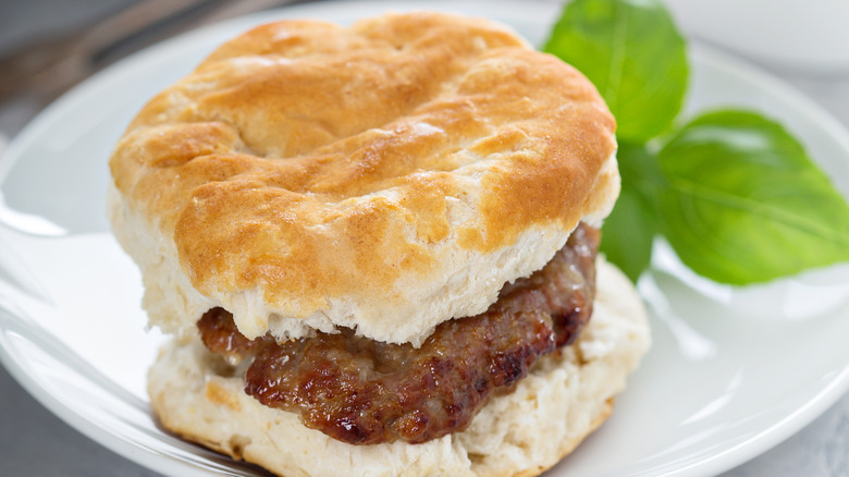 Sausage patty on a biscuit