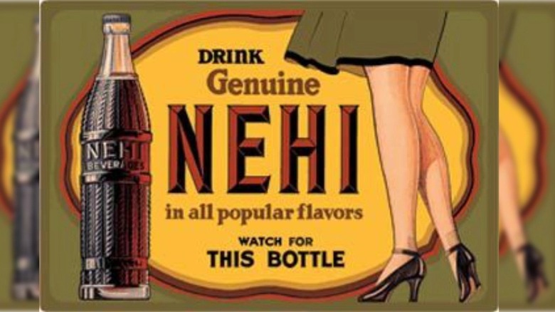 A vintage ad for Nehi soda promoting multiple flavors and the unique bottle.