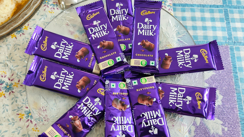 Dairy Milk Chocolates are arranged in the plate