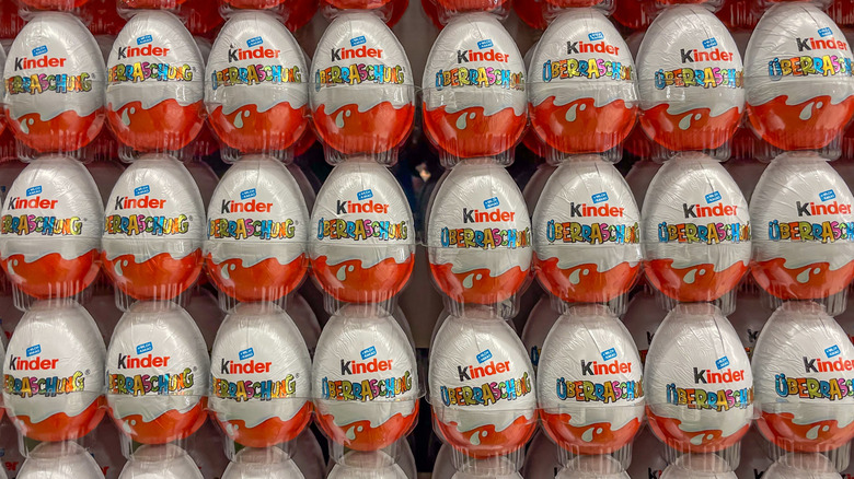 rows of Kinder eggs stacked on top of each other