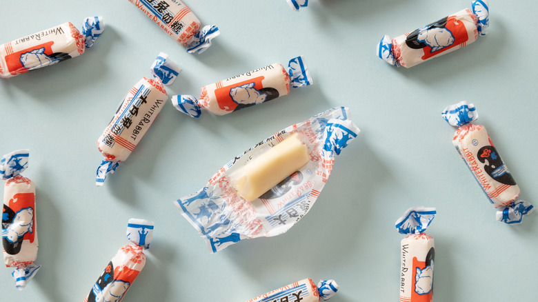 Chinese White Rabbit Creamy Candy on blue background