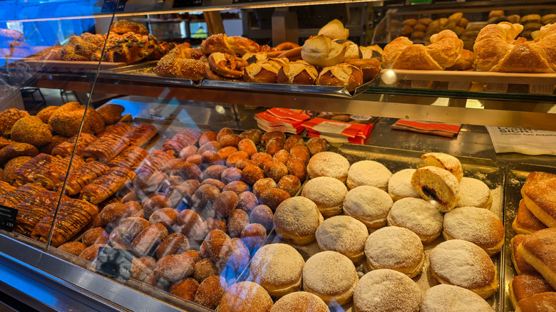 Display of donuts in a German bakery