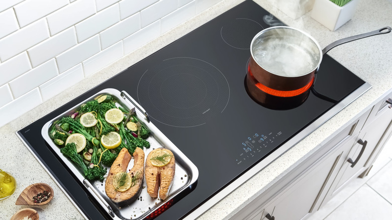 Electric cooktop heating water