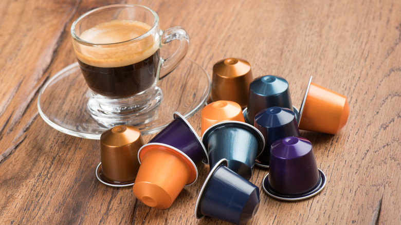Nespresso coffee alongside pods