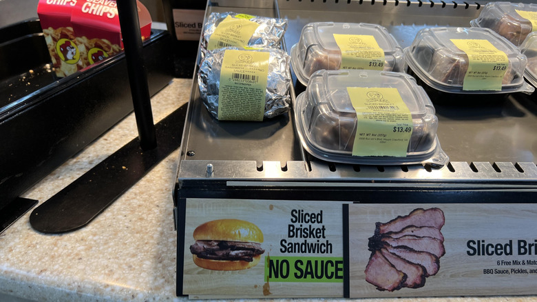 Buc-ee's packaged sandwiches and sliced brisket