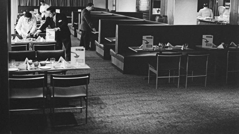 Interior of a 1960s steakhouse dining room