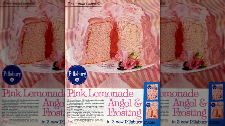 A vintage 1961 magazine advertisement for Pillsbury's Pink Lemonade Angel Food Cake and Frosting