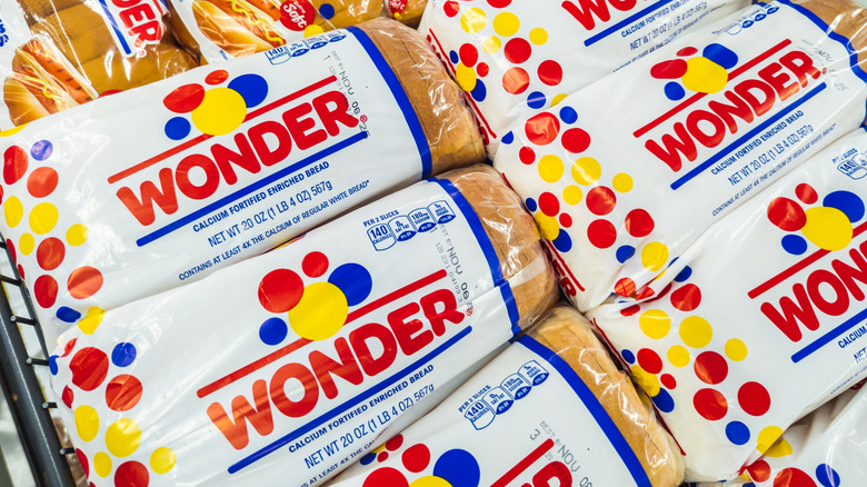 Packages of Wonder Bread sliced bread