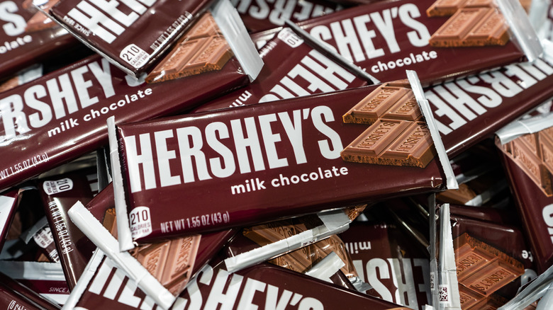 Stack of Hershey's chocolate bars