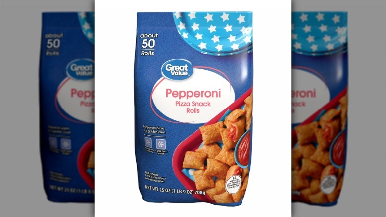Pepperoni pizza snack rolls in a bag