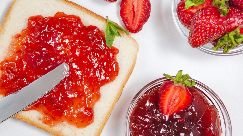 strawberry jam on toast