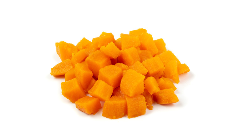 Cooked pieces of sweet potato in pile