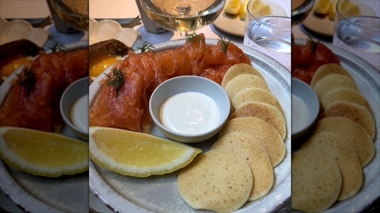 smoked salmon on a blini