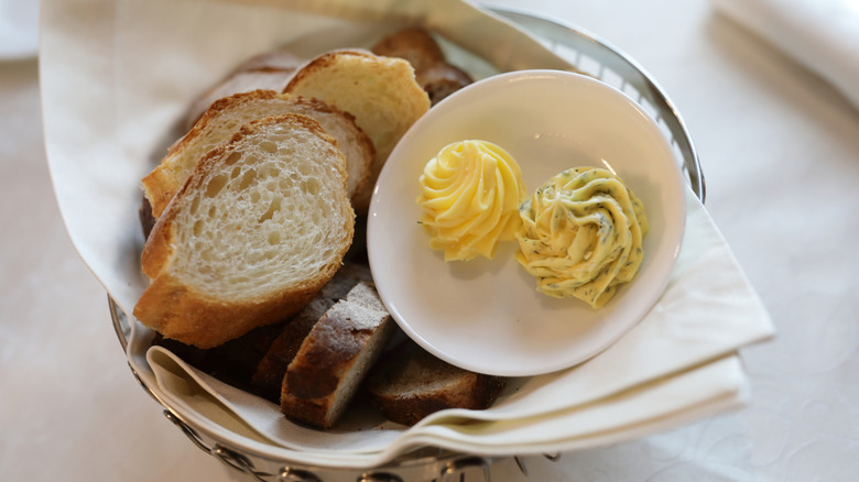 bread and butter at restaurant