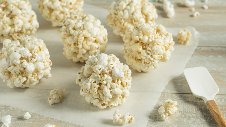 Row of homemeade popcorn balls
