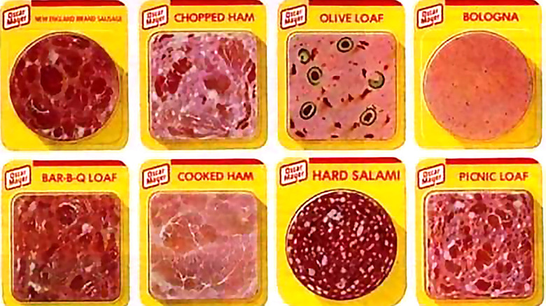 variety of vintage Oscar Mayer lunch meats in yellow packaging