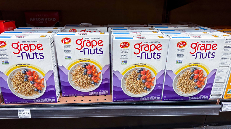 Grape-Nuts cereal boxes on store shelf