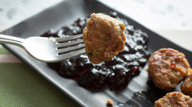 Meatballs served with grape jelly