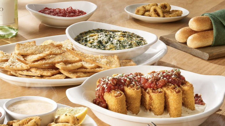 Olive Garden appetizers including calamari and breadsticks