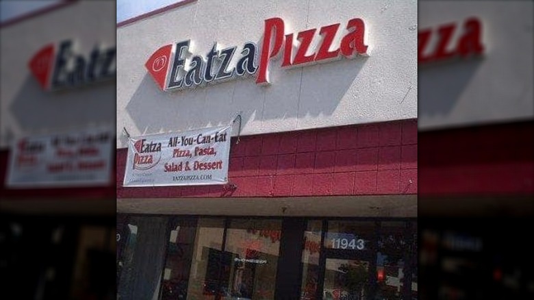 The exterior of an old Eatza Pizza building