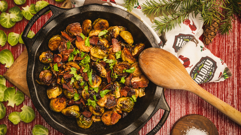 Brussels sprouts in cast-iron skillet