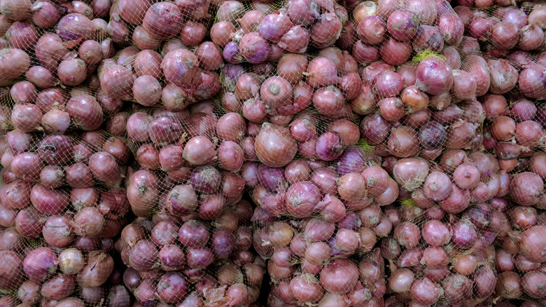 Bags of red onions