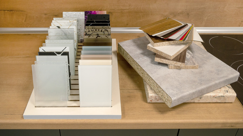 Selection of samples of different countertop materials