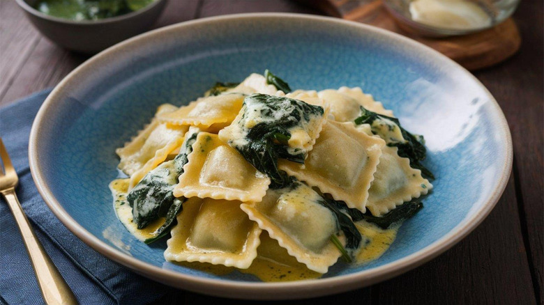 bowl of spinach ravioli