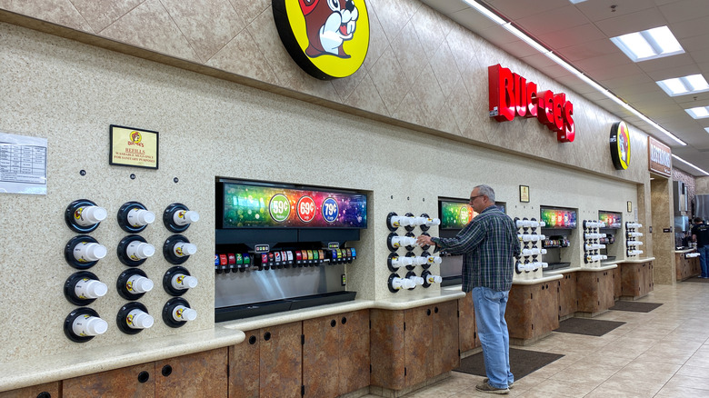 A soda fountain at a Buc-ee's
