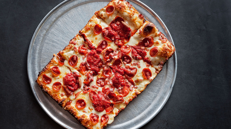 Detroit style pepperoni pizza
