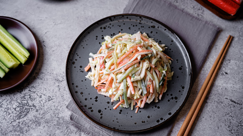 A plate of kani crab salad